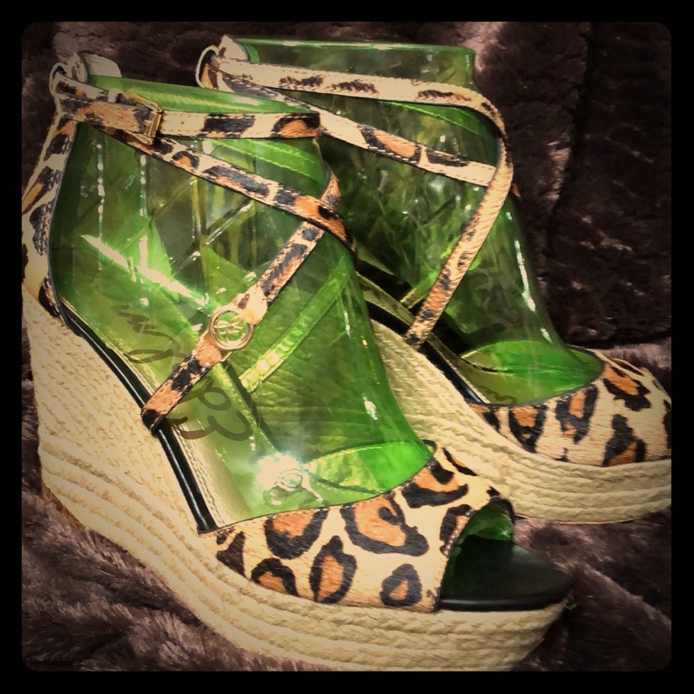 Sam Edelman Pony Fur Leopard wedge Sandals